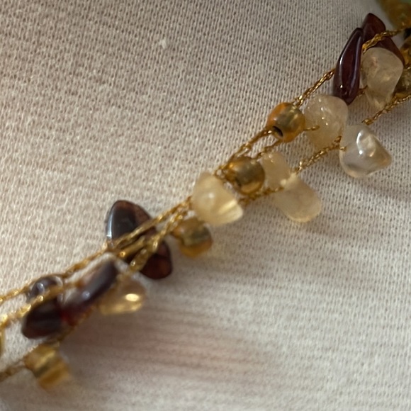 Gold Beautiful natural 3-string gold thread mixed stone necklace - Picture 5 of 8